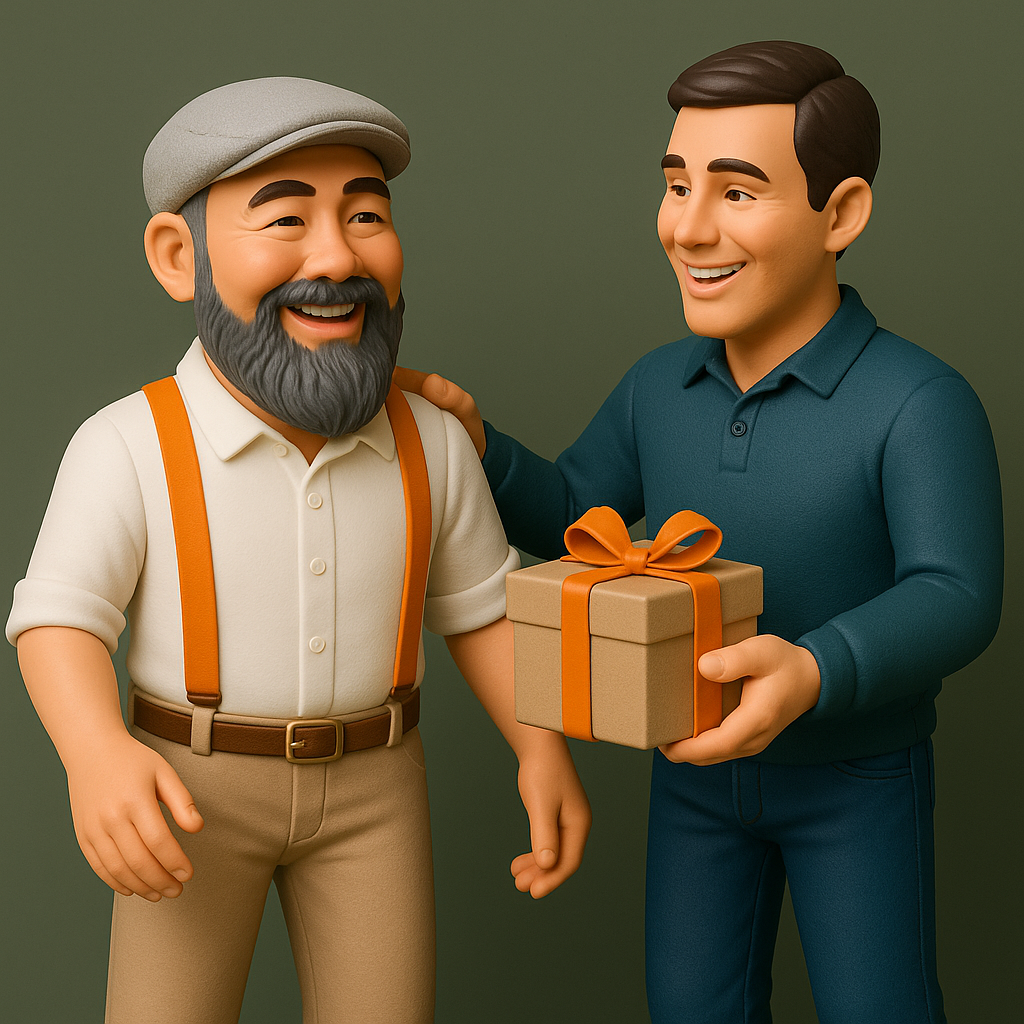 sohn-überreicht-dem-vater-ein-geschenk---im-comic-stil